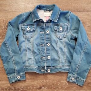 The Childrens Place girls stretch denim blue jean jacket 7/8